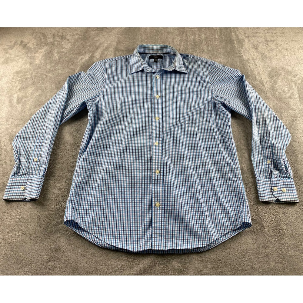 Banana Republic Mens Blue Check Non Iron Classic Fit Button Down Shirt M 15-15.5